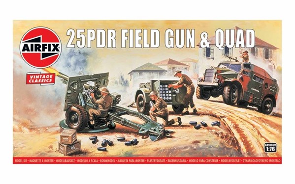 Immagine di Airfix Vintage Classics Ordnance QF 25-pounder Field Gun (Haubitze) mit Zugfahrzeug Modellbausatz 1:76
