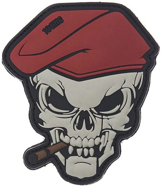 Image de Smoking Skull Cigar Skull Red Beret PVC Rubber Patch