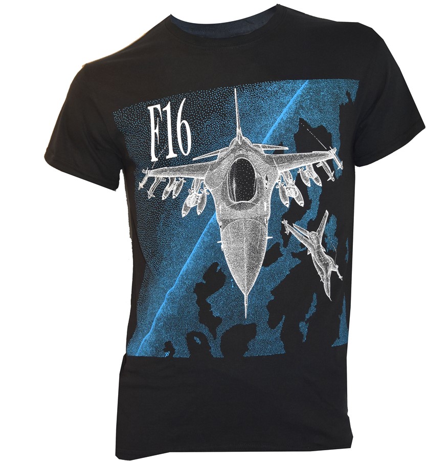 Bild von F16 Falcon Fighting Jet T-Shirt, blau-grün