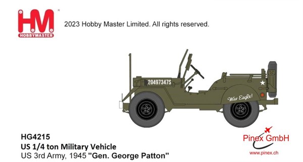 Bild von US 3rd Army Jeep 1945, General Georg Patten, Metallmodell 1:72 Hobby Master HG4215. ANKÜNDIGUNG. LIEFERBAR CA. JULI 2024